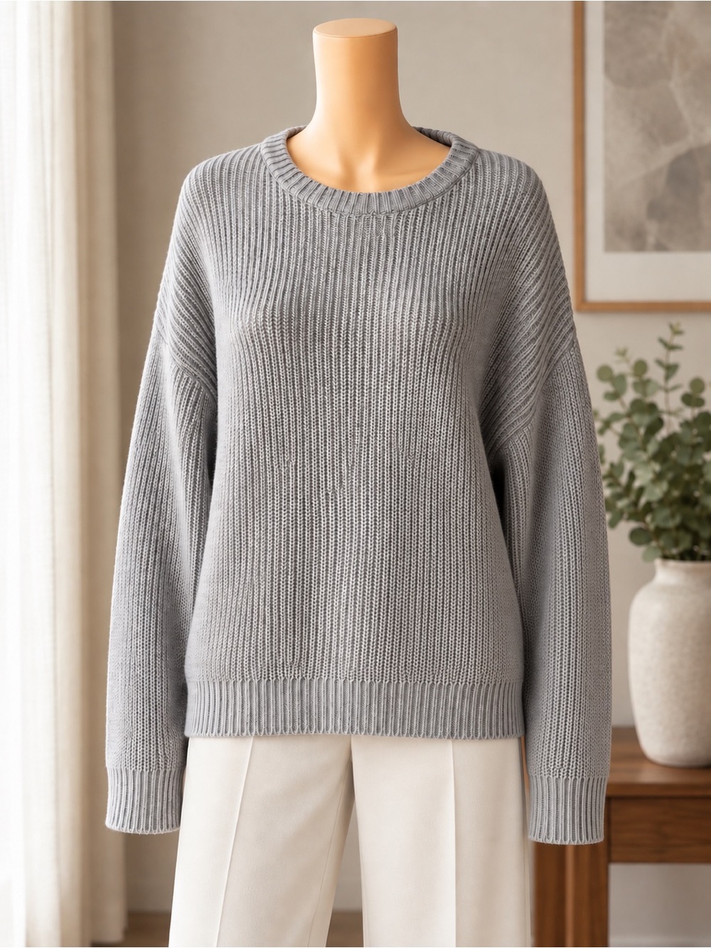 NA-KD Gray Wool Blend Oversized Knit Sweater – Women’s Size L - Picture 9 of 10
